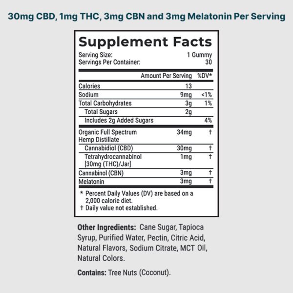 joy organics, cbd sleep gummies + cbn + thc, nighttime berry, full spectrum, 30ct, 30mg thc + 90mg cbn + 900mg cbd