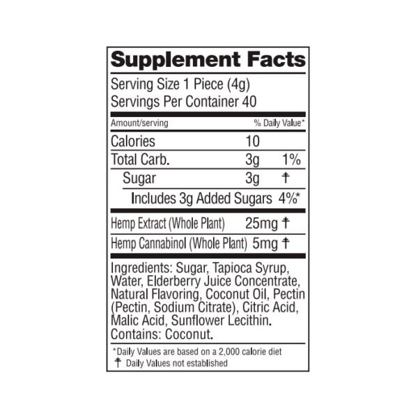 wyld cbd, elderberry gummies, broad spectrum thc free, 40ct, 200mg cbn + 1000mg cbd